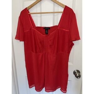 Lane Bryant Red Semi Sheer Flutter‎ Short Sleeves Tunic Top Elastic Size 18/20